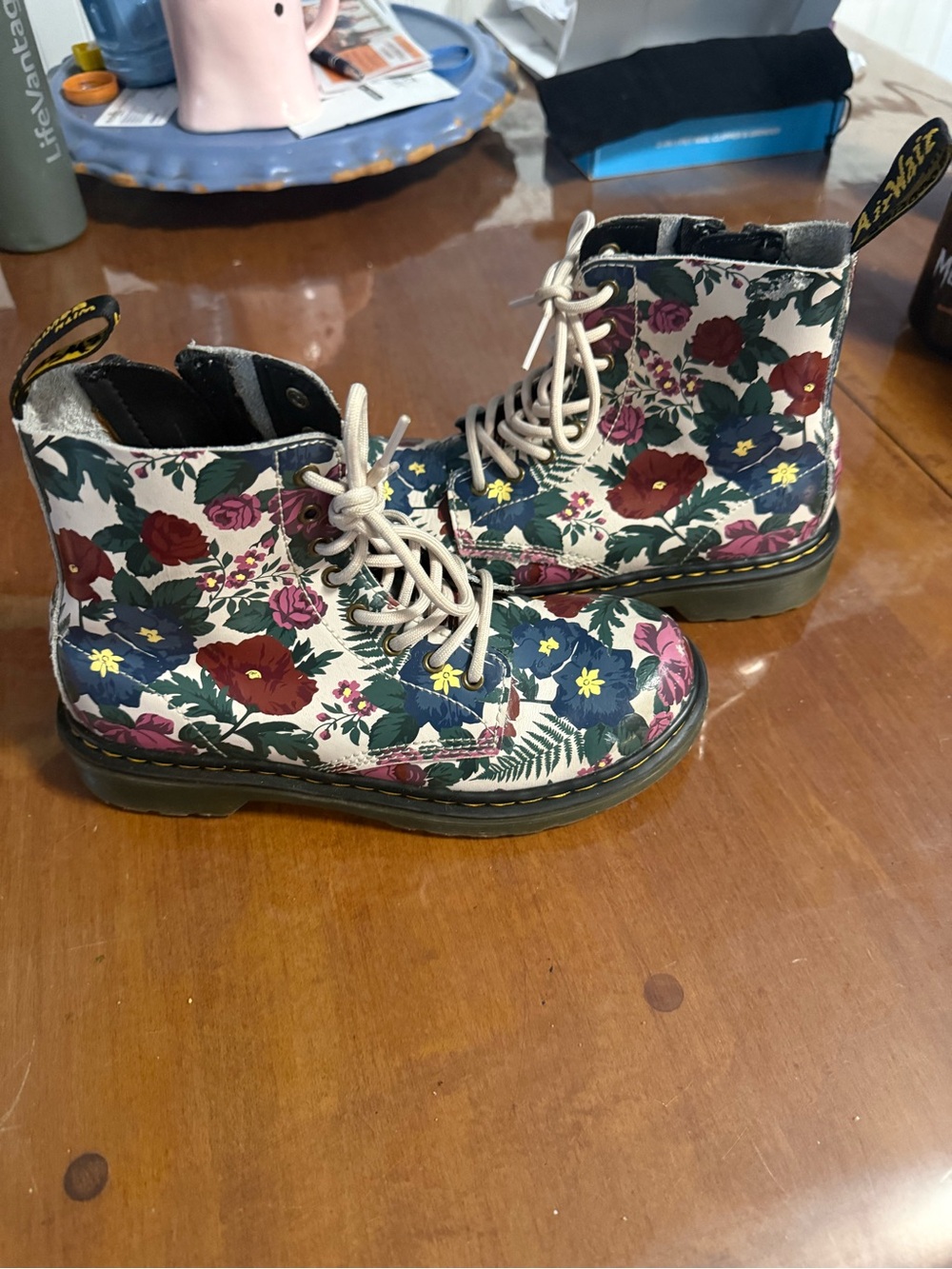 Dr. Martens White Floral Lace-Up Combat Boots
